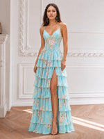 Chiffon Prom Dress with Floral Pattern 