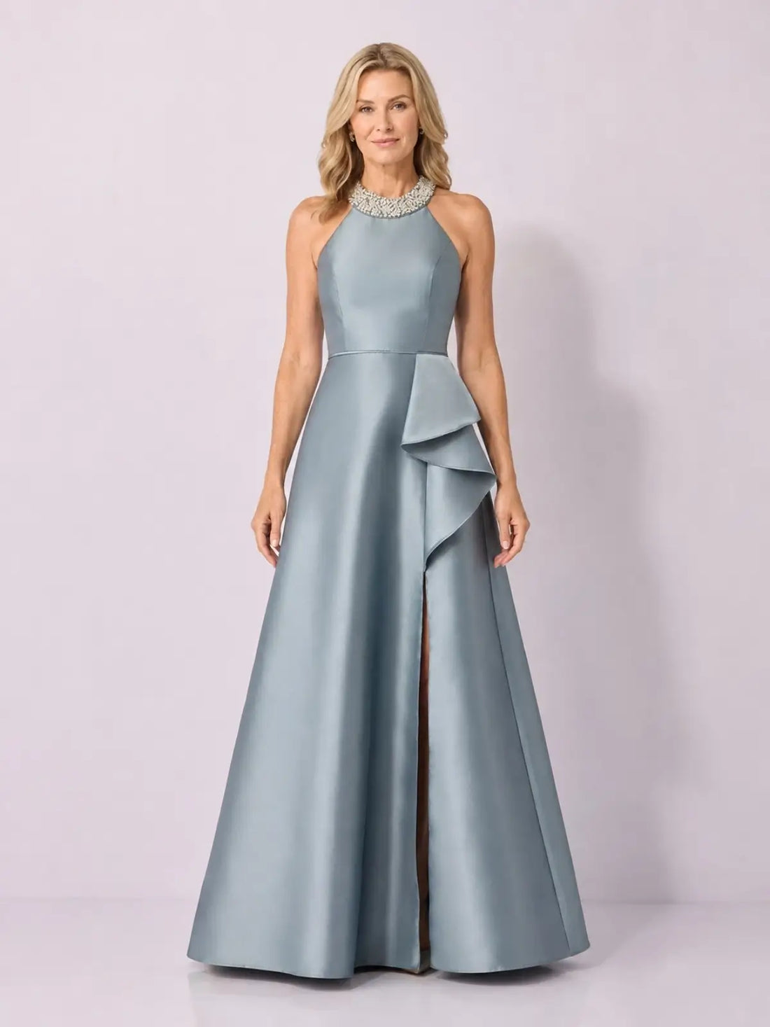Halter Neck Mother of the Bride Dress with Slit