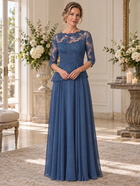 Boat Neck Mother of the Bride Dress with Ruched Waist Design