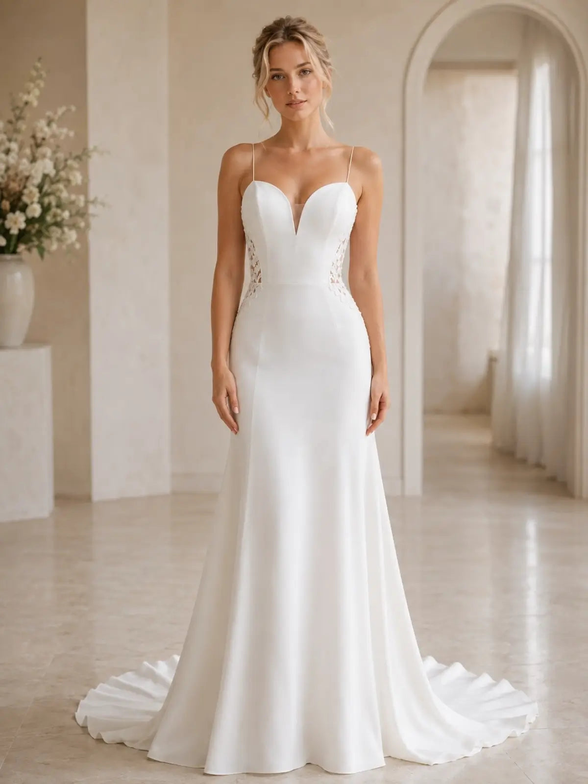Chiffon Wedding Dress with Open-Back Design