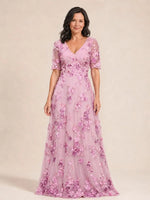 V-neck Mother of the Bride Dress with 3D Floral Appliques