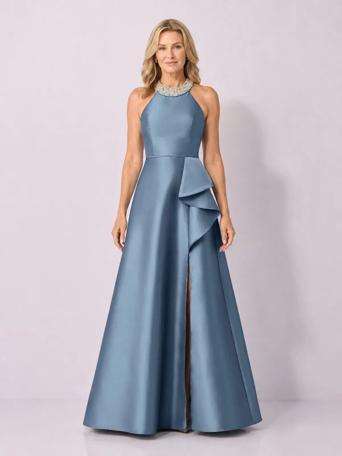 Halter Neck Mother of the Bride Dress with Slit