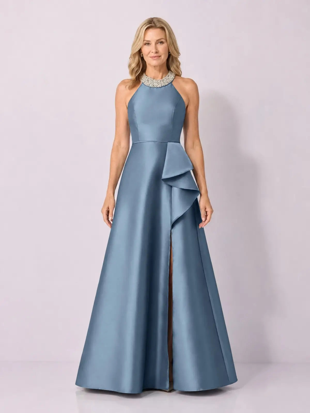 Halter Neck Mother of the Bride Dress with Slit