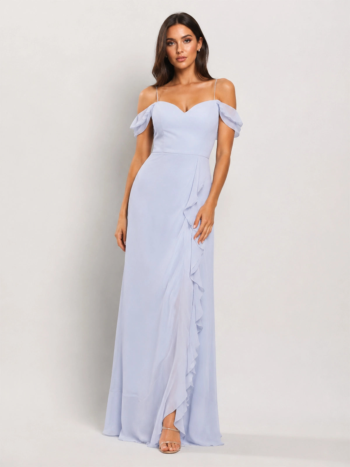 Sweetheart Neckline Bridesmaid Dress with Ruffled Details