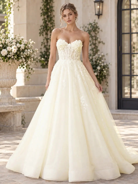A-Line Tulle Wedding Dress with Applique Details