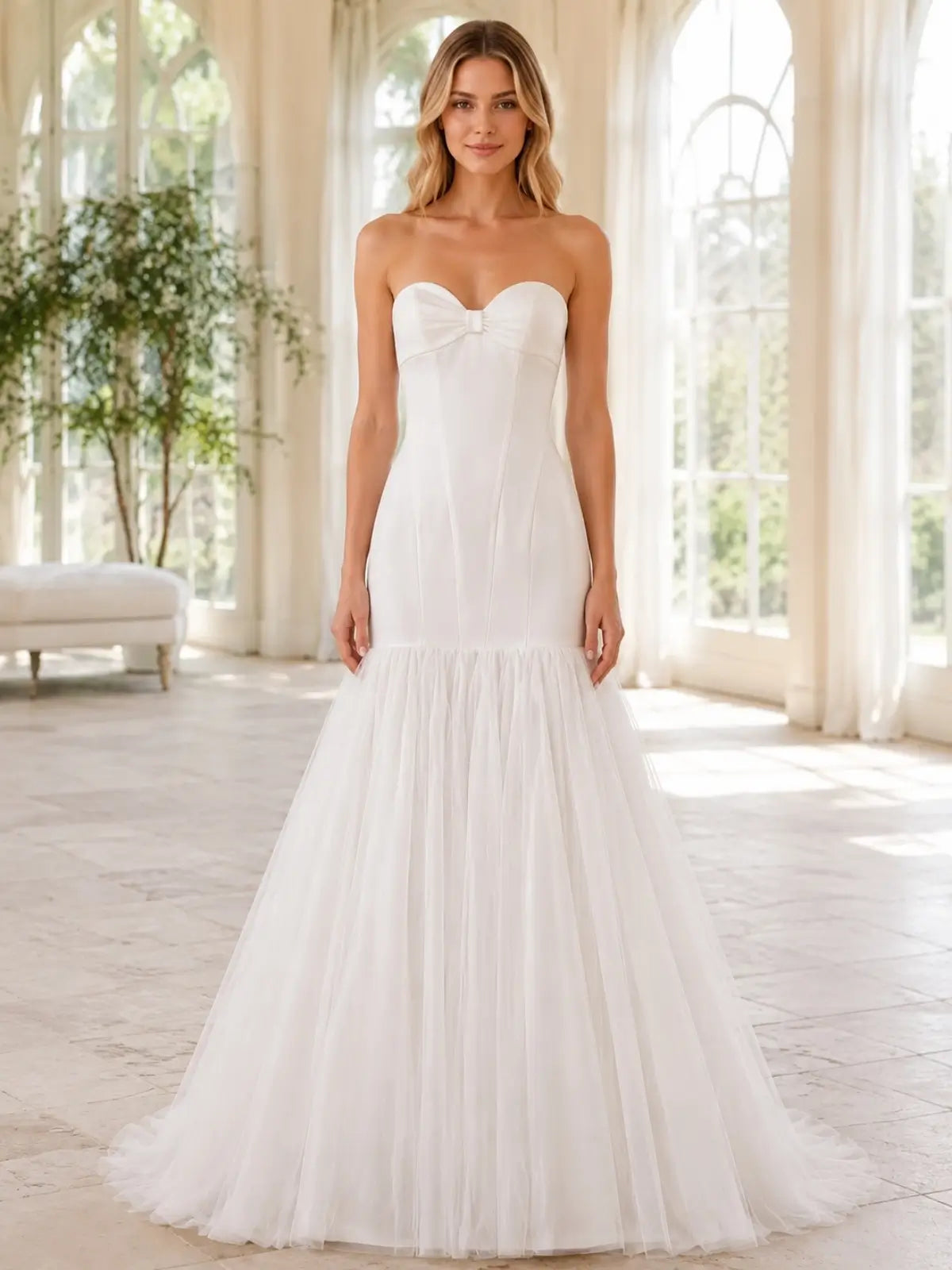 Sweetheart Wedding Dress with Center-Knot Ruched Bodice