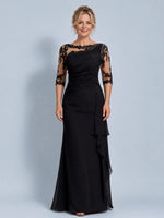 Bateau Neck Mother of the Bride Dress with Ruffle Details