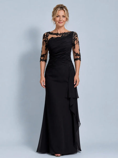 Bateau Neck Mother of the Bride Dress with Ruffle Details