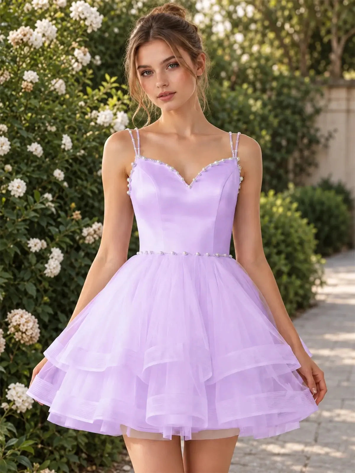 A-Line Homecoming Dress with Pearl Embellishment