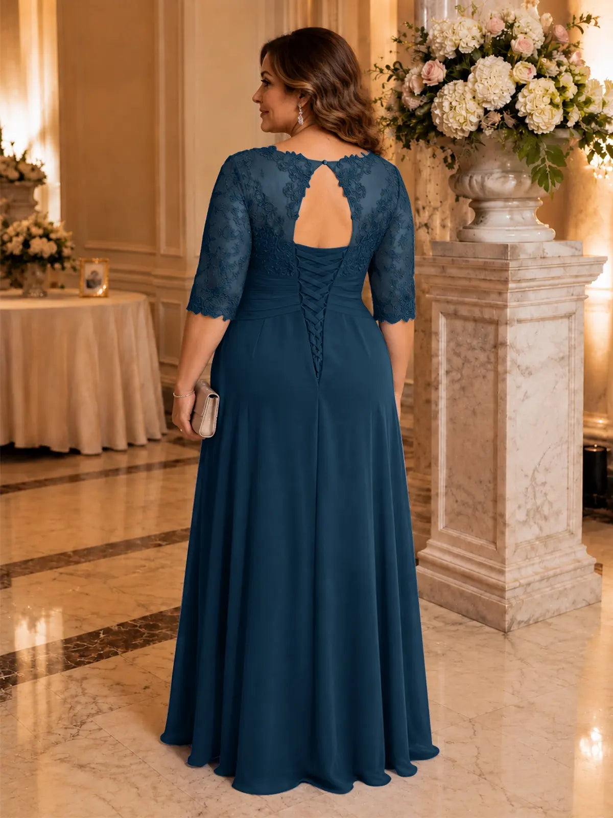 Three Quarter Sleeve Mother Dress-Plus Size