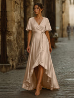 V-neck Bridesmaid Dress with Flutter Sleeves
