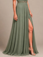 Surplice Neckline Mother of the Bride Dress with Slit