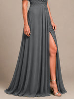 Surplice Neckline Mother of the Bride Dress with Slit
