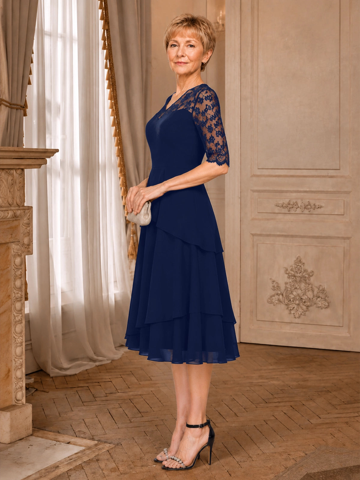 A-line Mother of the Bride Dress with Lace Sleeves