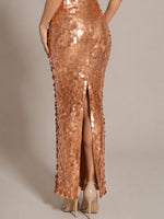 Sequined Tulle Prom Dress with Back Slit