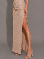 Velvet Sequin Prom Dress with High Slit