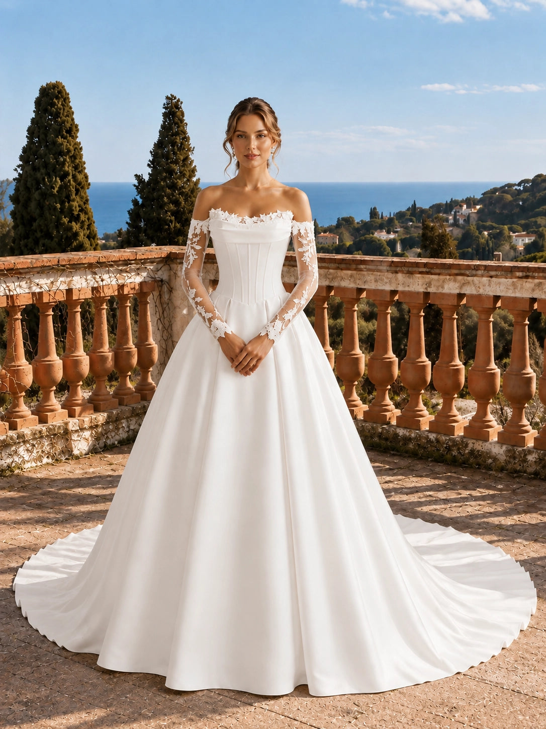 A-line Wedding Dress with Off-the-Shoulder Sleeves 