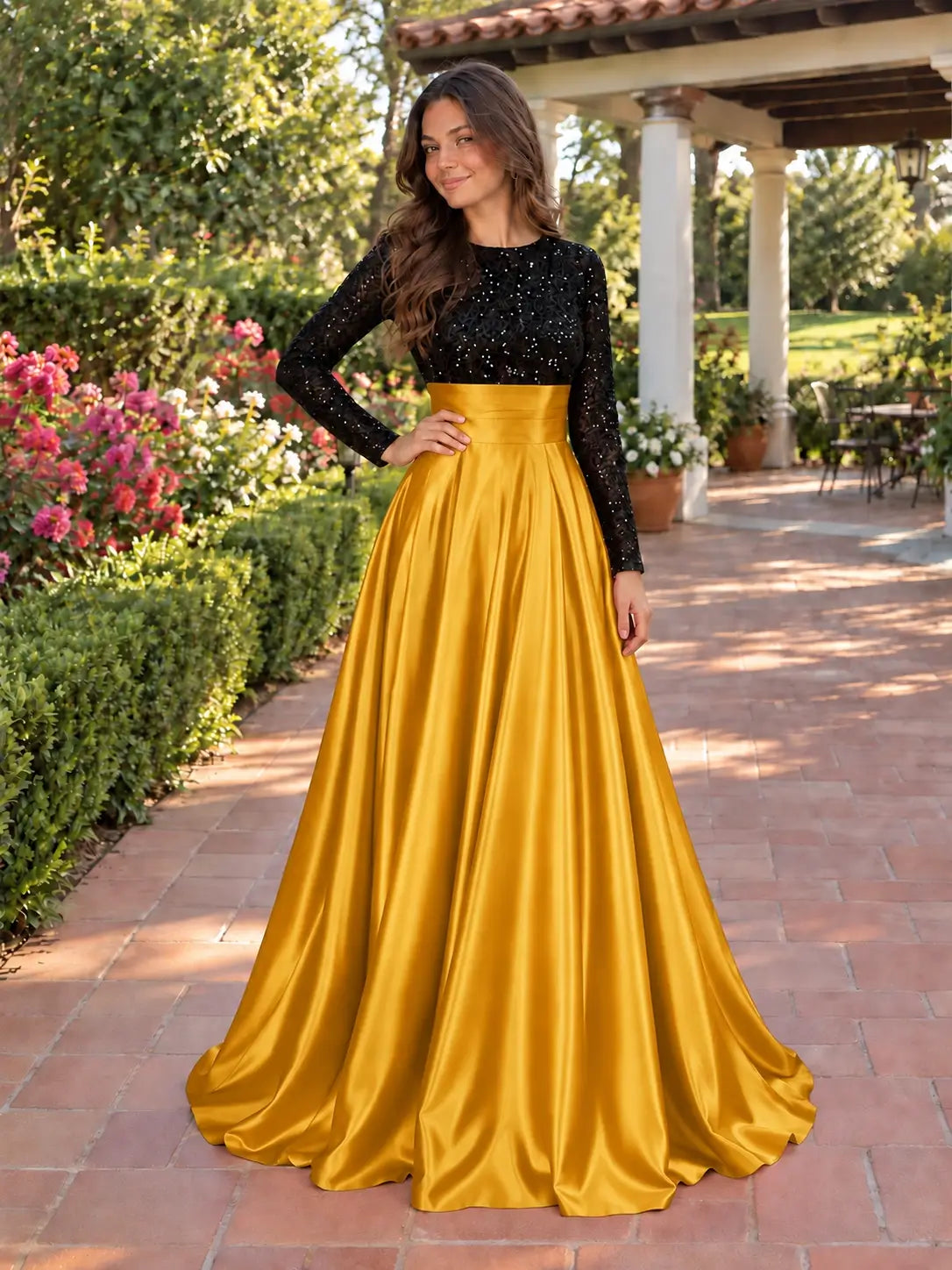 Sequin Jewel Neckline Prom Dress 