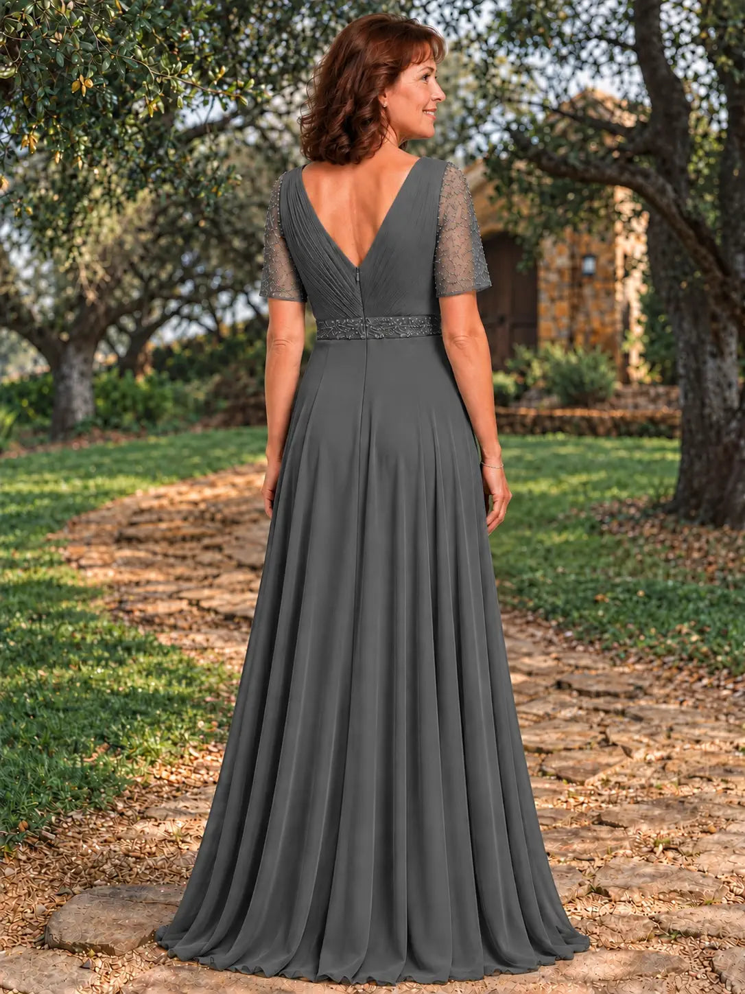 Surplice Neckline Mother of the Bride Dress with Slit