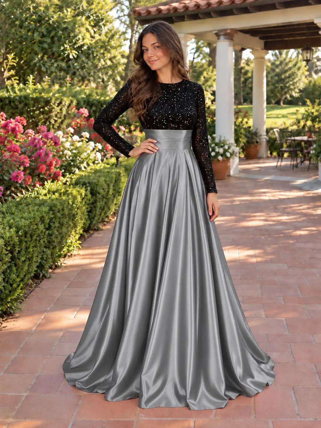 Sequin Jewel Neckline Prom Dress 