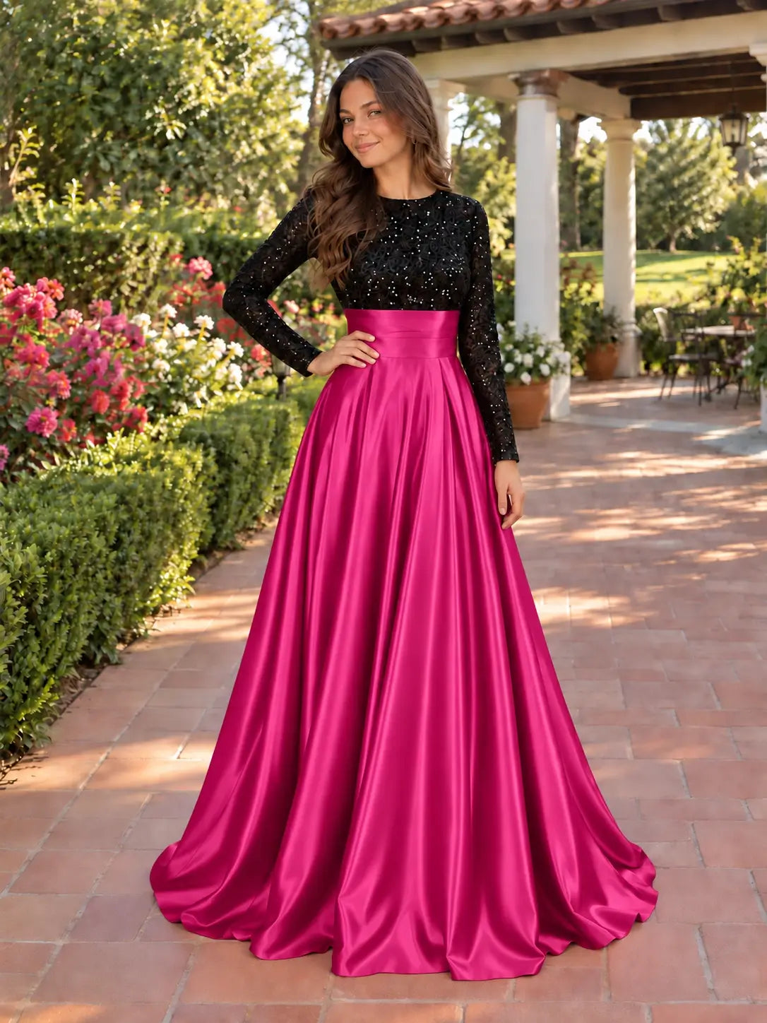 Sequin Jewel Neckline Prom Dress 