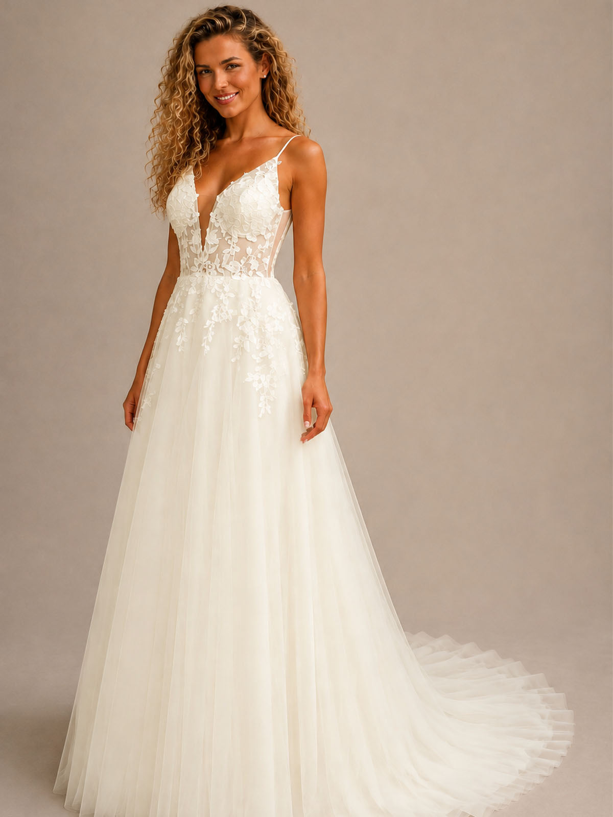 Illusion Spaghetti Straps Wedding Dress 