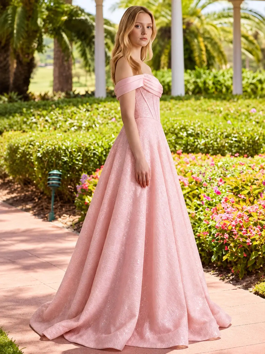 Glitter Corset Off-Shoulder Prom Dress 