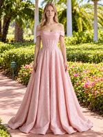 Glitter Corset Off-Shoulder Prom Dress 