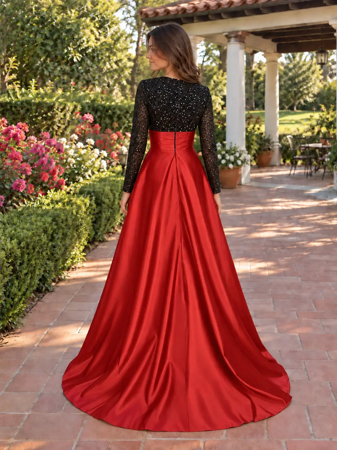 Sequin Jewel Neckline Prom Dress