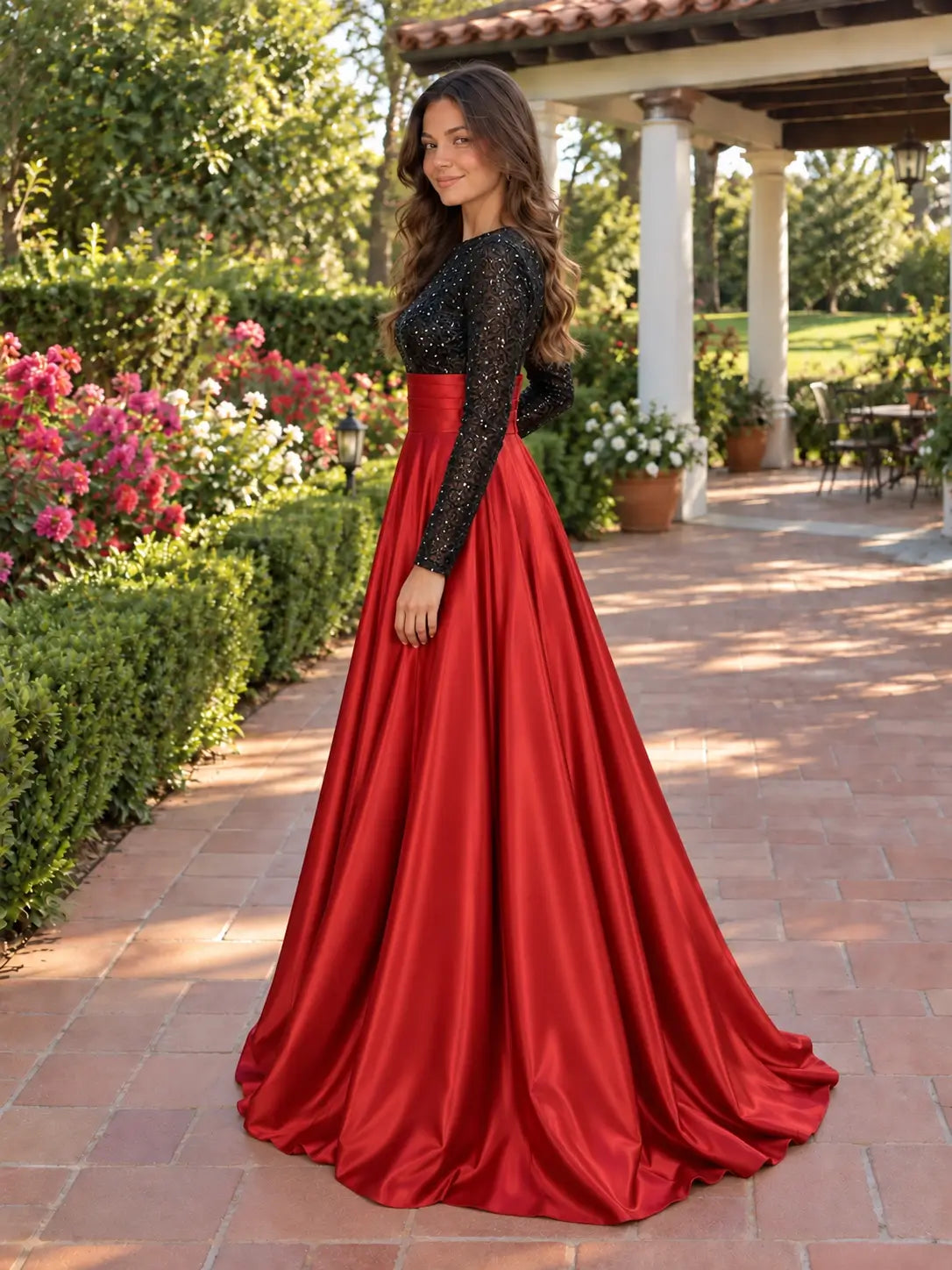 Sequin Jewel Neckline Prom Dress
