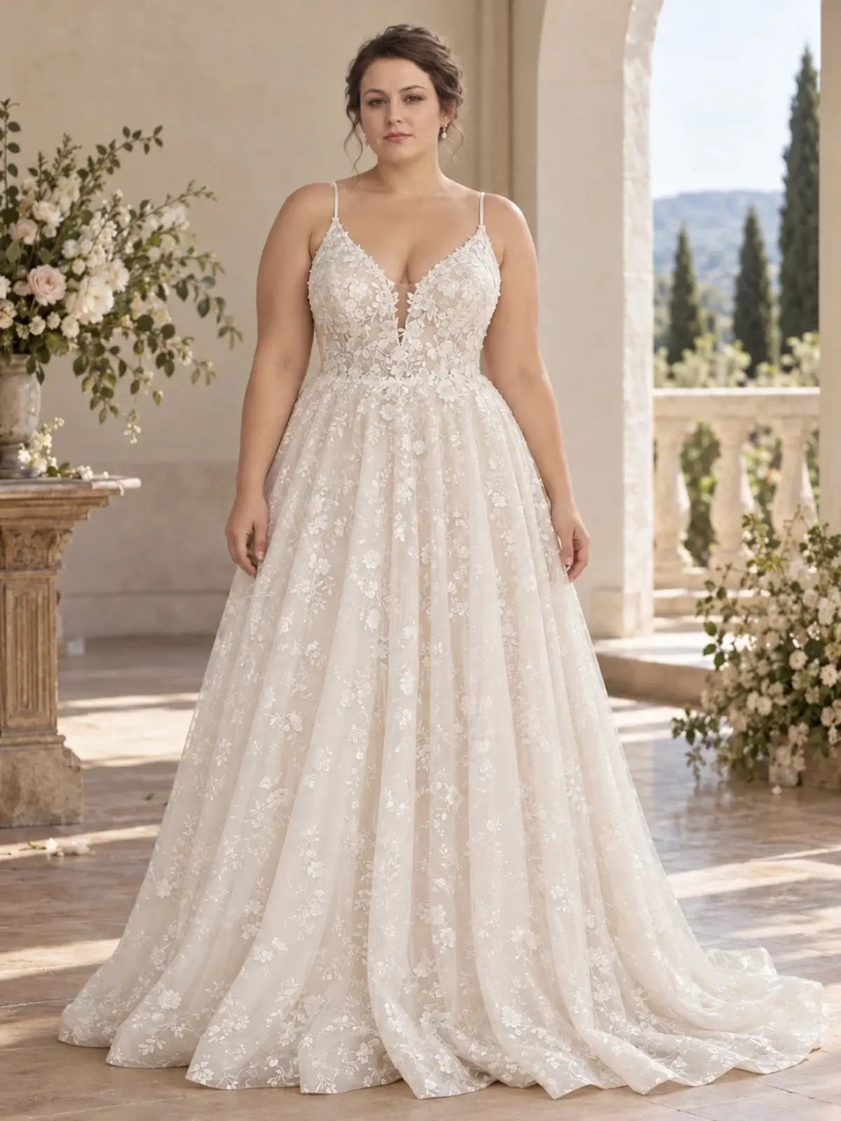 V-Neck Wedding Dress with Cutout Details