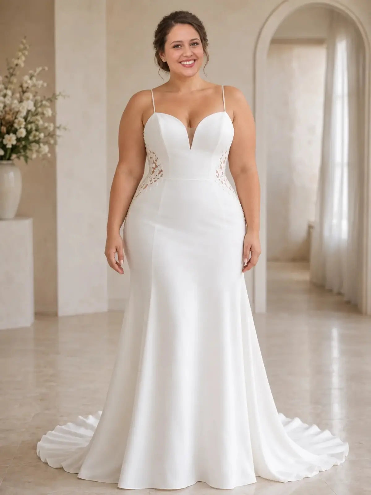 Chiffon Wedding Dress with Open-Back Design