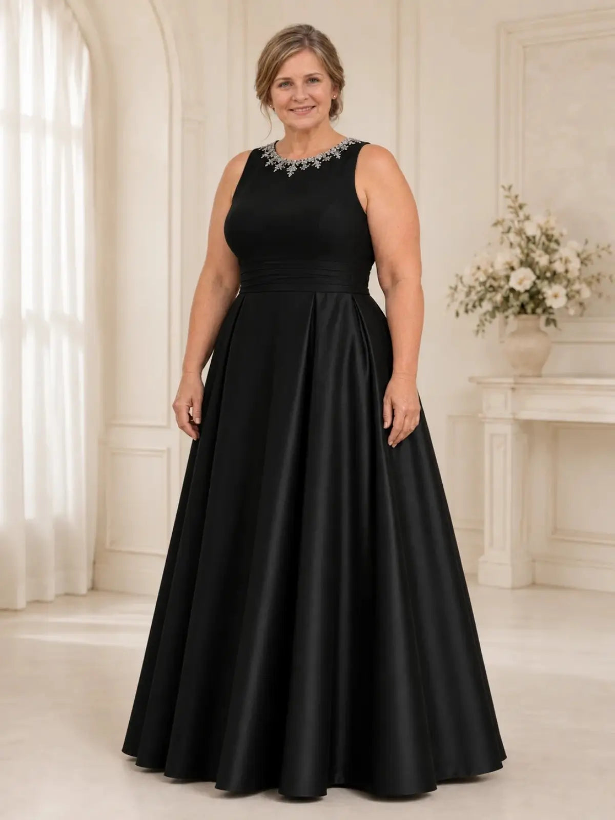 Round Neck Mother of the Bride Dress with Beaded