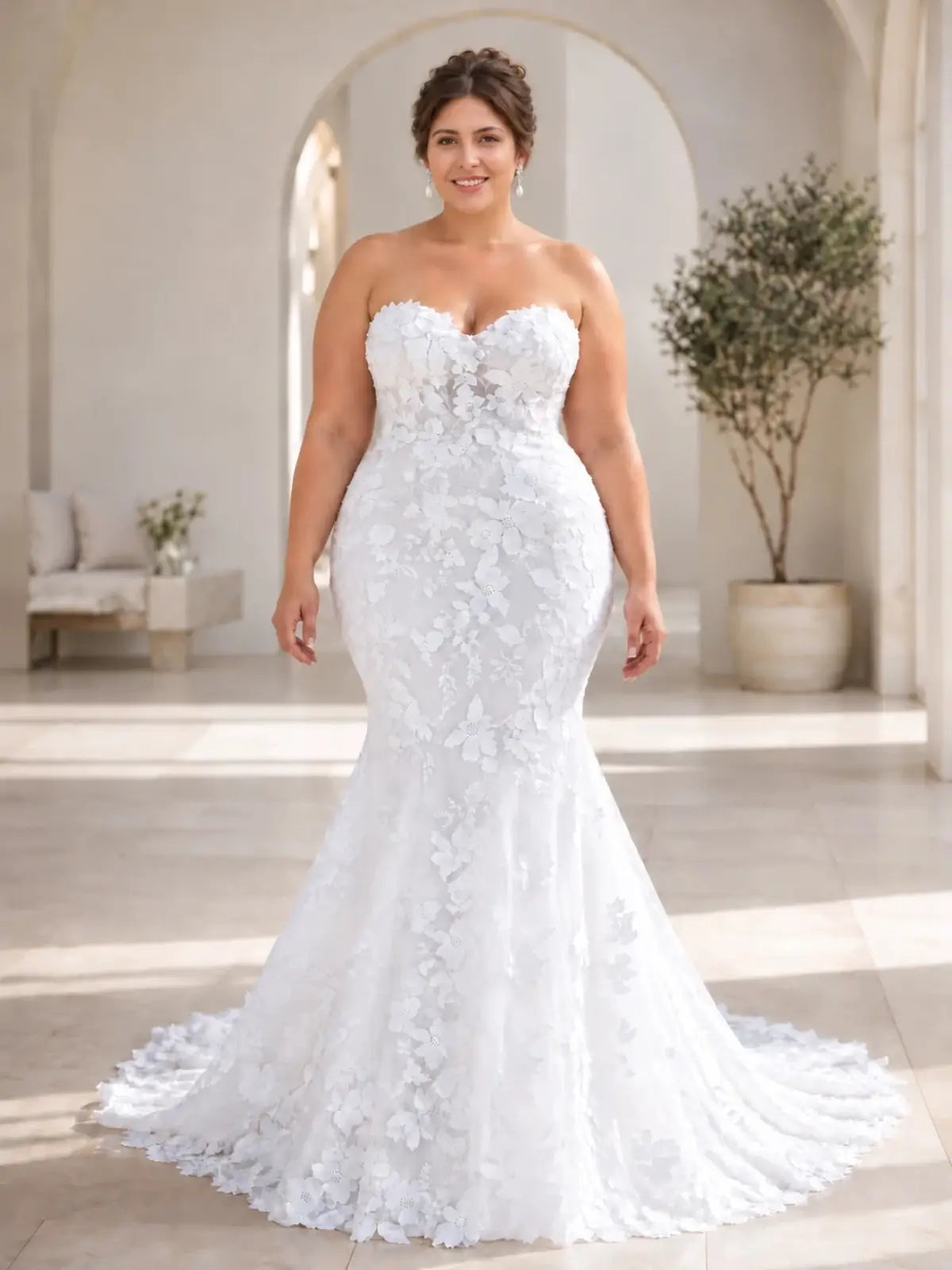 Lace Applique Wedding Dress with Court Train