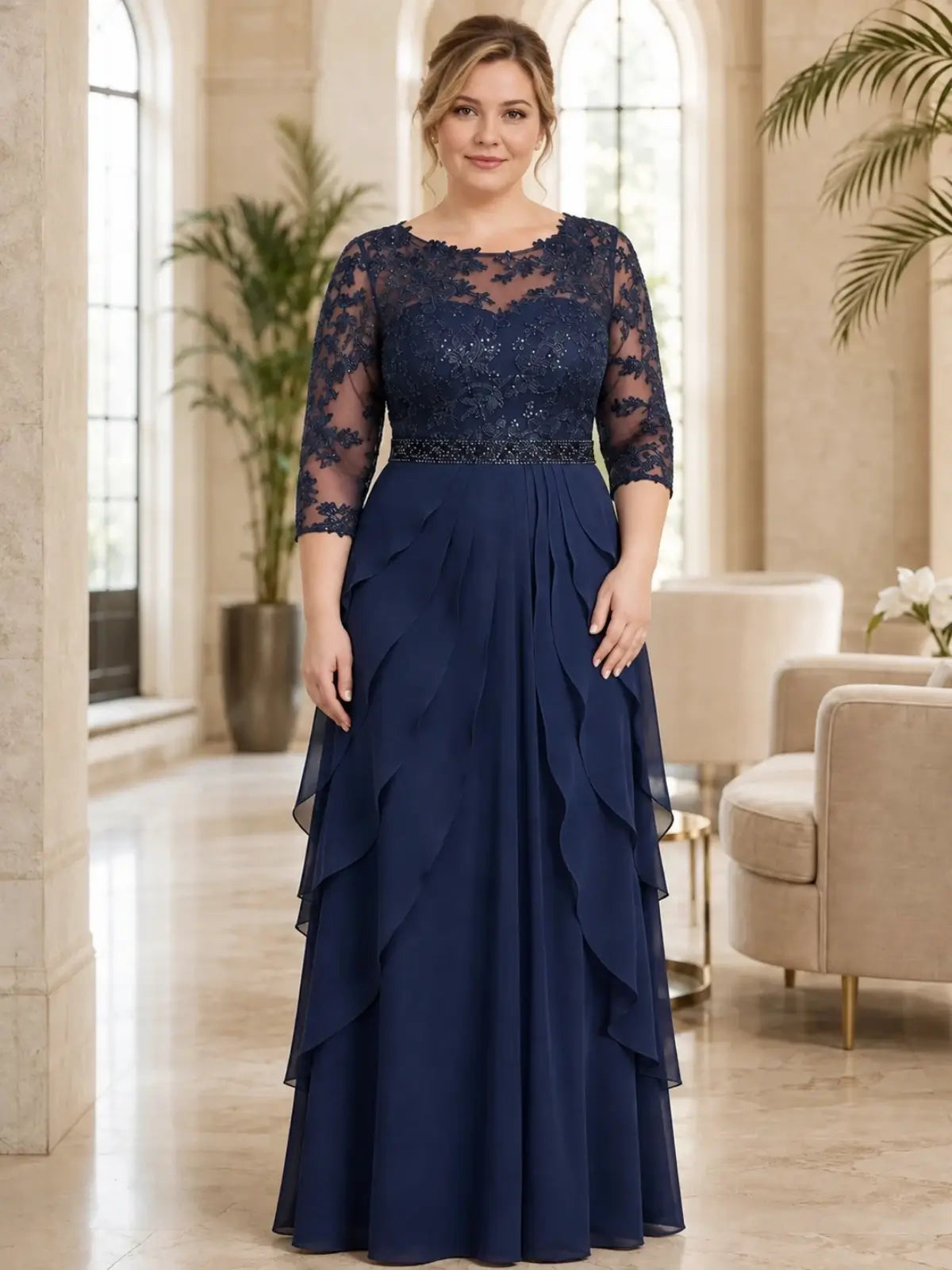 A-Line Long Lace Mother of the Bride Dress