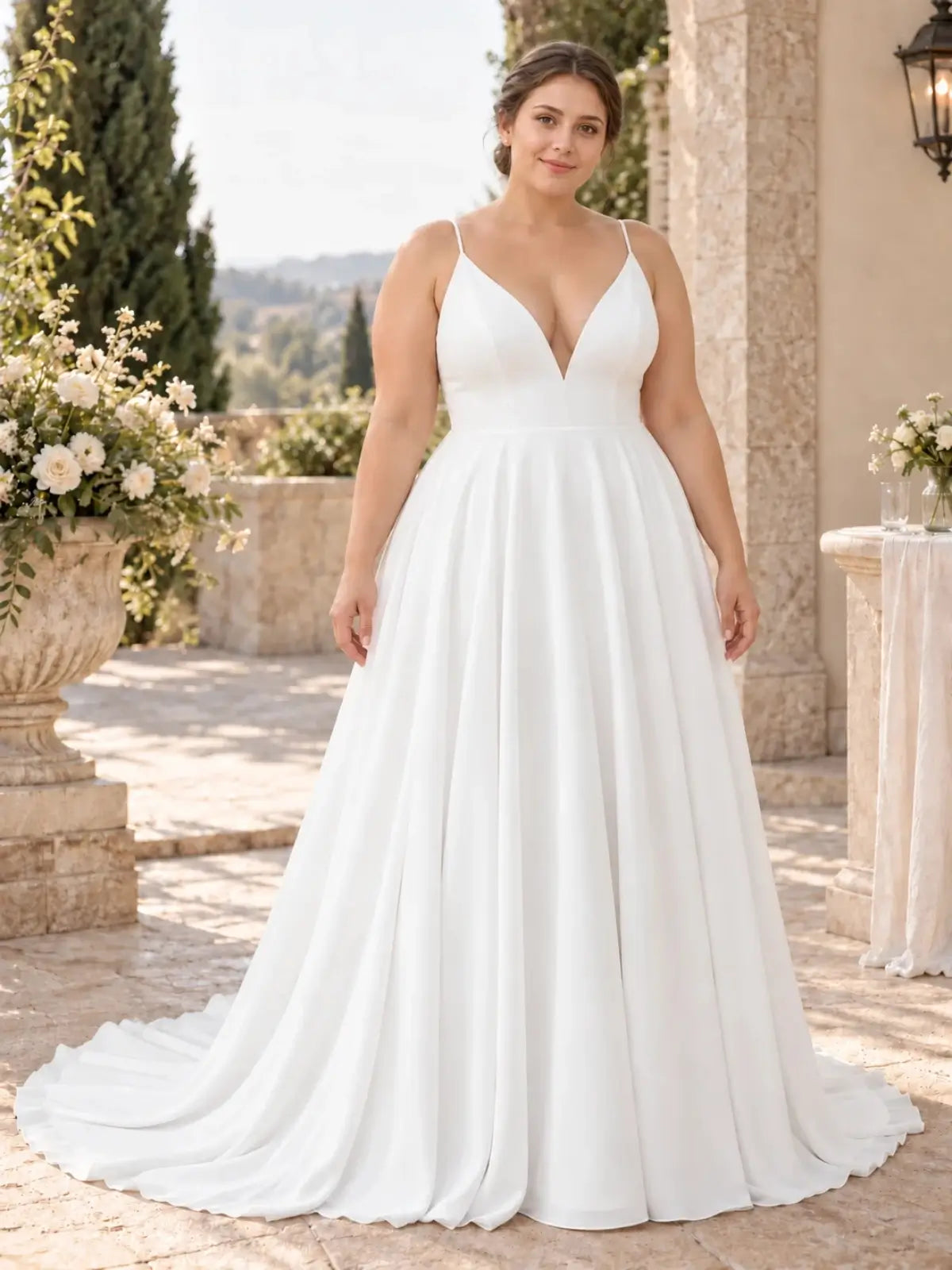 Satin A-Line Wedding Dress with Applique Details