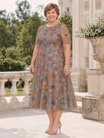 Boat Neck Mother of the Bride Dress with Half Sleeves