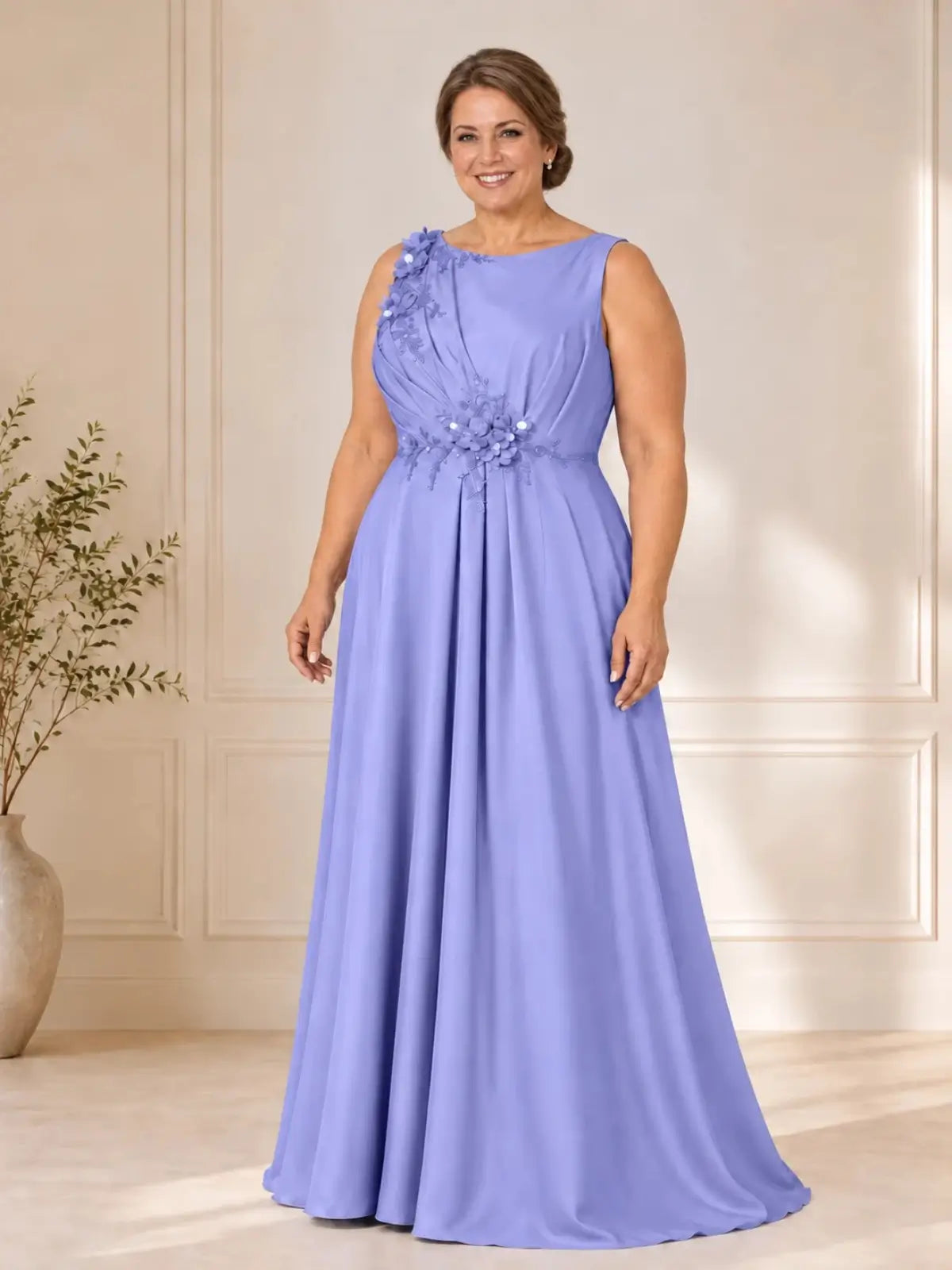 A Line Mother of the Bride Dress with 3D Flowers