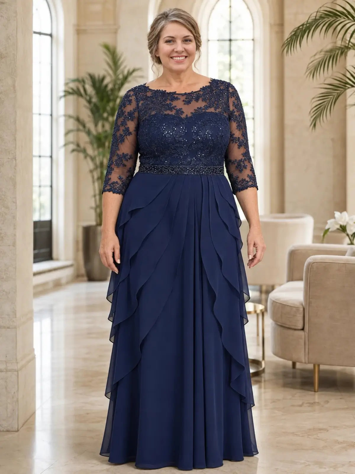 A-Line Long Lace Mother of the Bride Dress