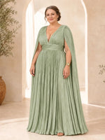 Chiffon Mother of the Bride Dress with Cape Sleeves