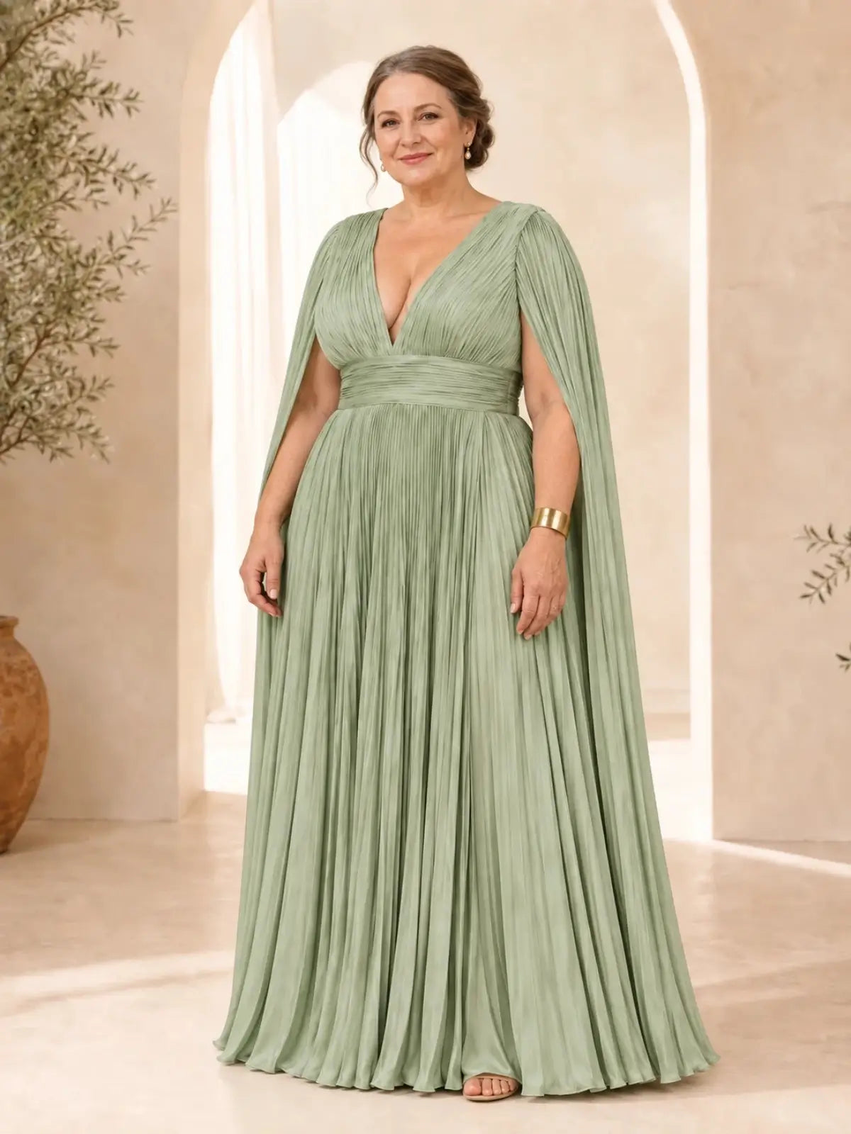 Chiffon Mother of the Bride Dress with Cape Sleeves