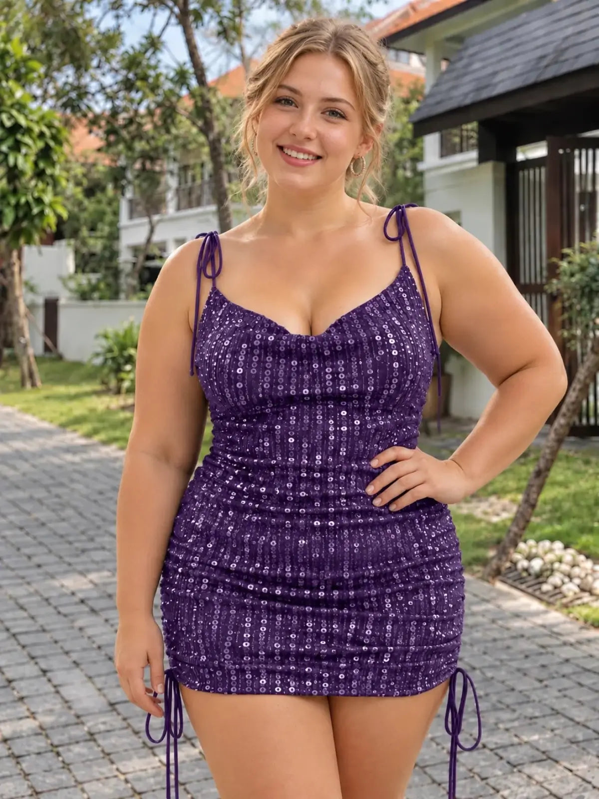 Cowl Neck Homecoming Dress with Tie Detail