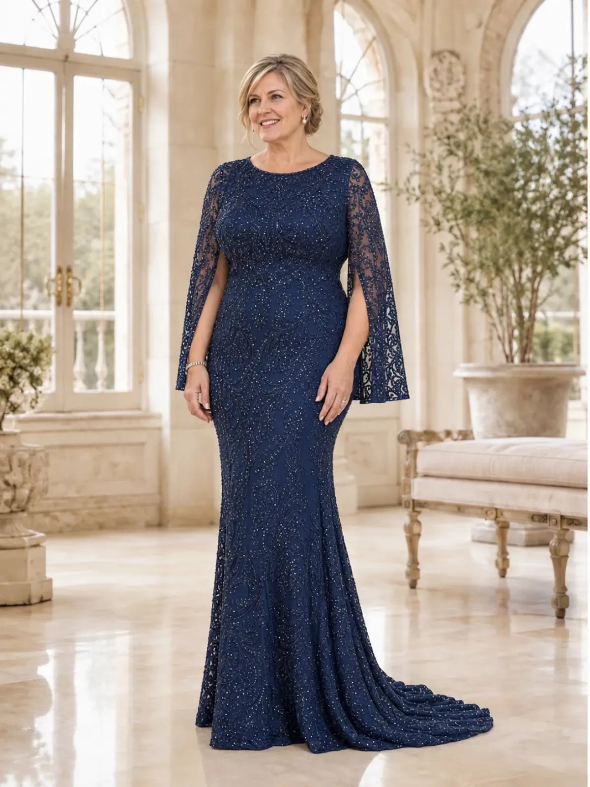 Sheath Mother of the Bride Dress with Split Bell Sleeves
