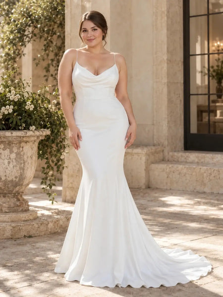 Cowl Neck Wedding Dress with Corset Lace-Up Back
