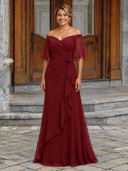 Chiffon Mother of the Bride Dress with 3D Rosette 