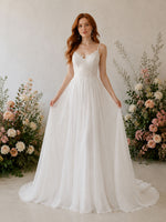 Applique Slit Chiffon Wedding Dress 