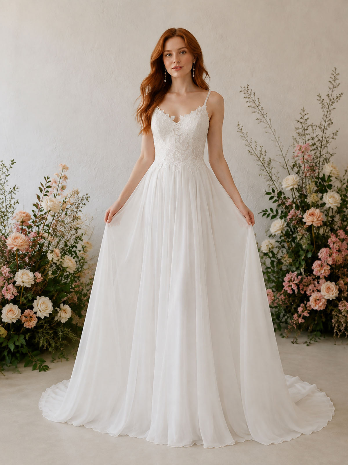 Applique Slit Chiffon Wedding Dress 
