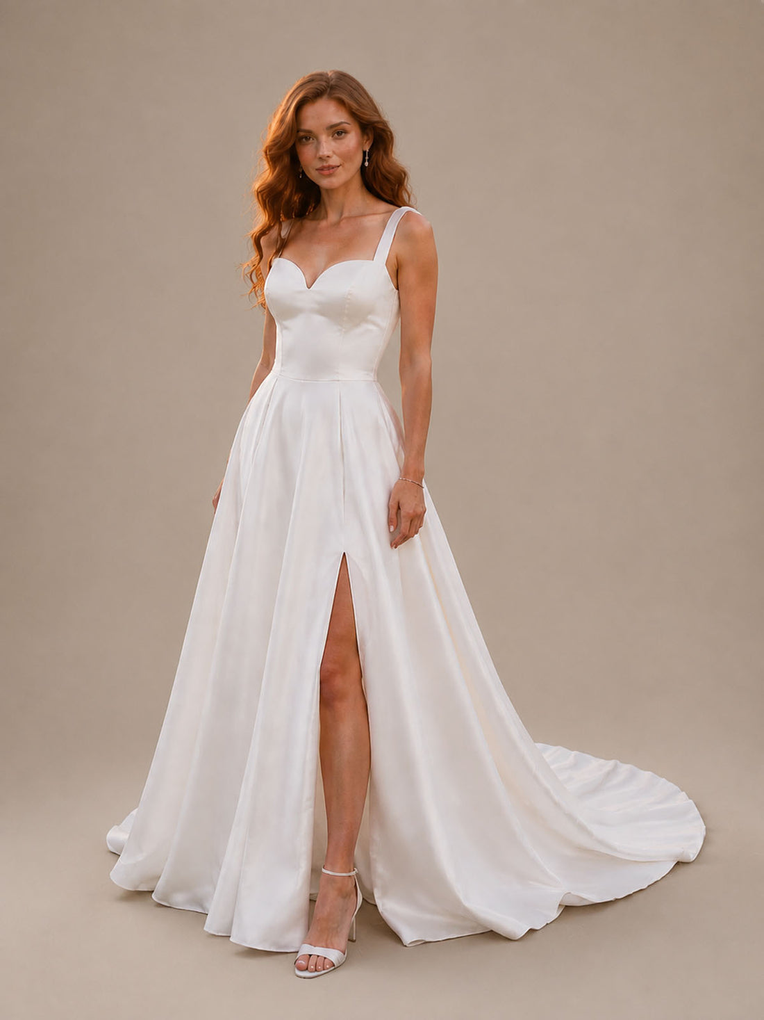 Sweetheart Satin Chapel Train Wedding Dress 
