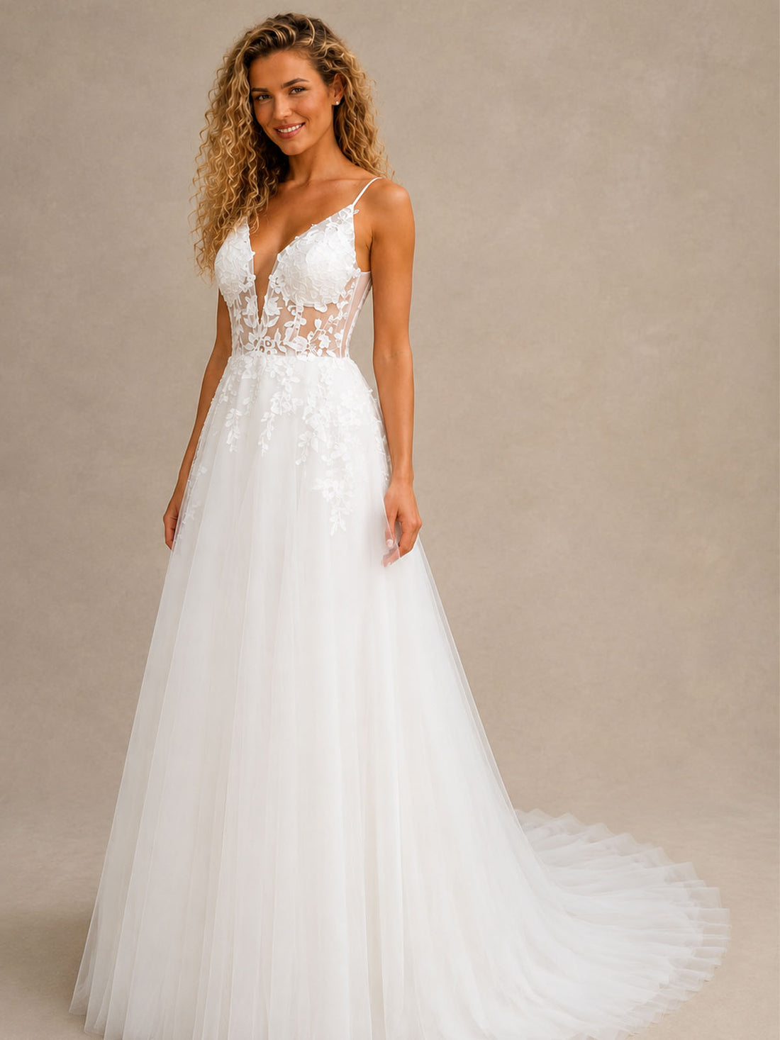 Illusion Spaghetti Straps Wedding Dress 